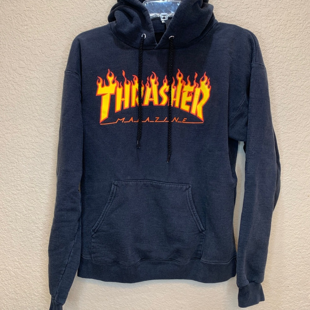 Thrasher Magazine Skate Hoodie S Black Flame Pullover Sweatshirt Men's Small